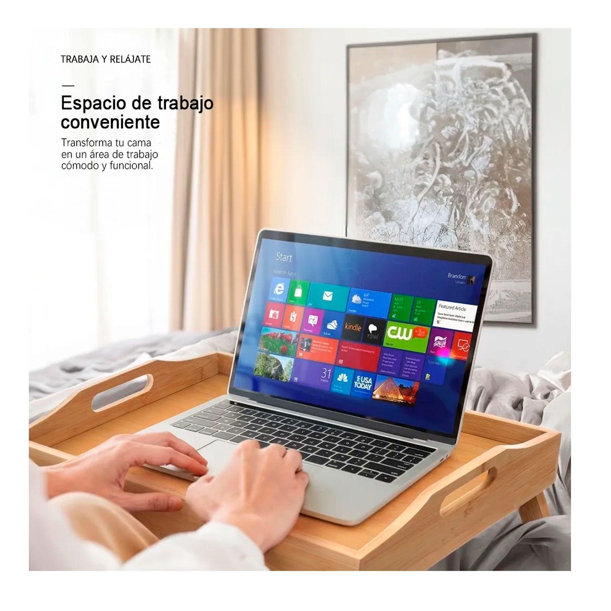 Bandeja Mesa Plegable De Bambu Para Cama Desayuno Notebook-5