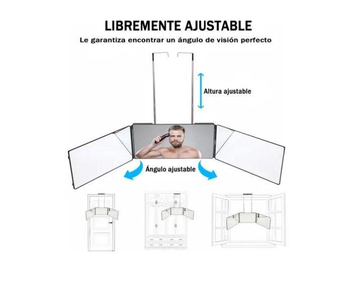 Espejo De 3 Vías De Corte De Pelo Triple De 360° Con Ganchos-3