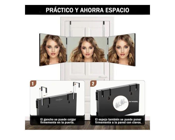 Espejo De 3 Vías De Corte De Pelo Triple De 360° Con Ganchos-4