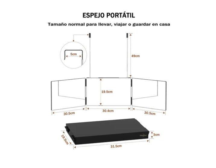 Espejo De 3 Vías De Corte De Pelo Triple De 360° Con Ganchos-6