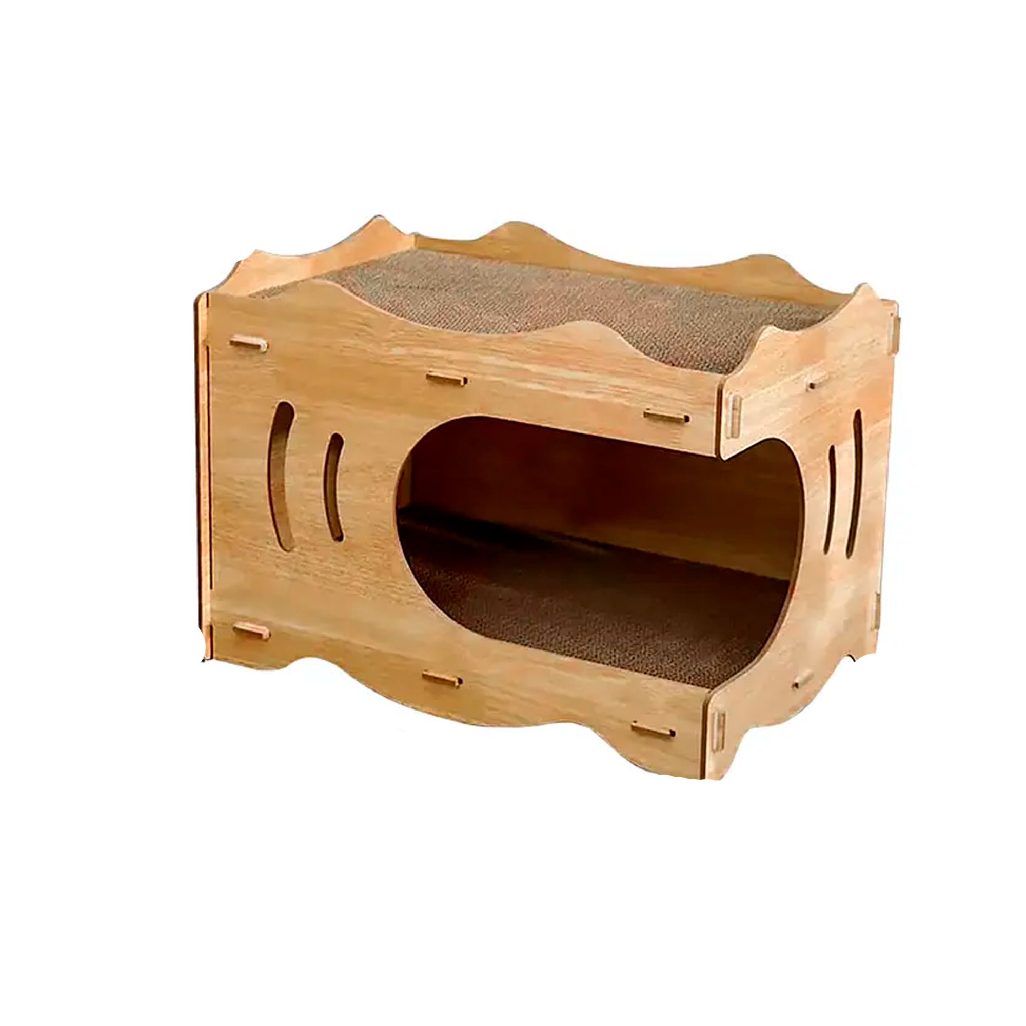 Cama Casa De Madera Para Gatos Con Rascador Interno-0