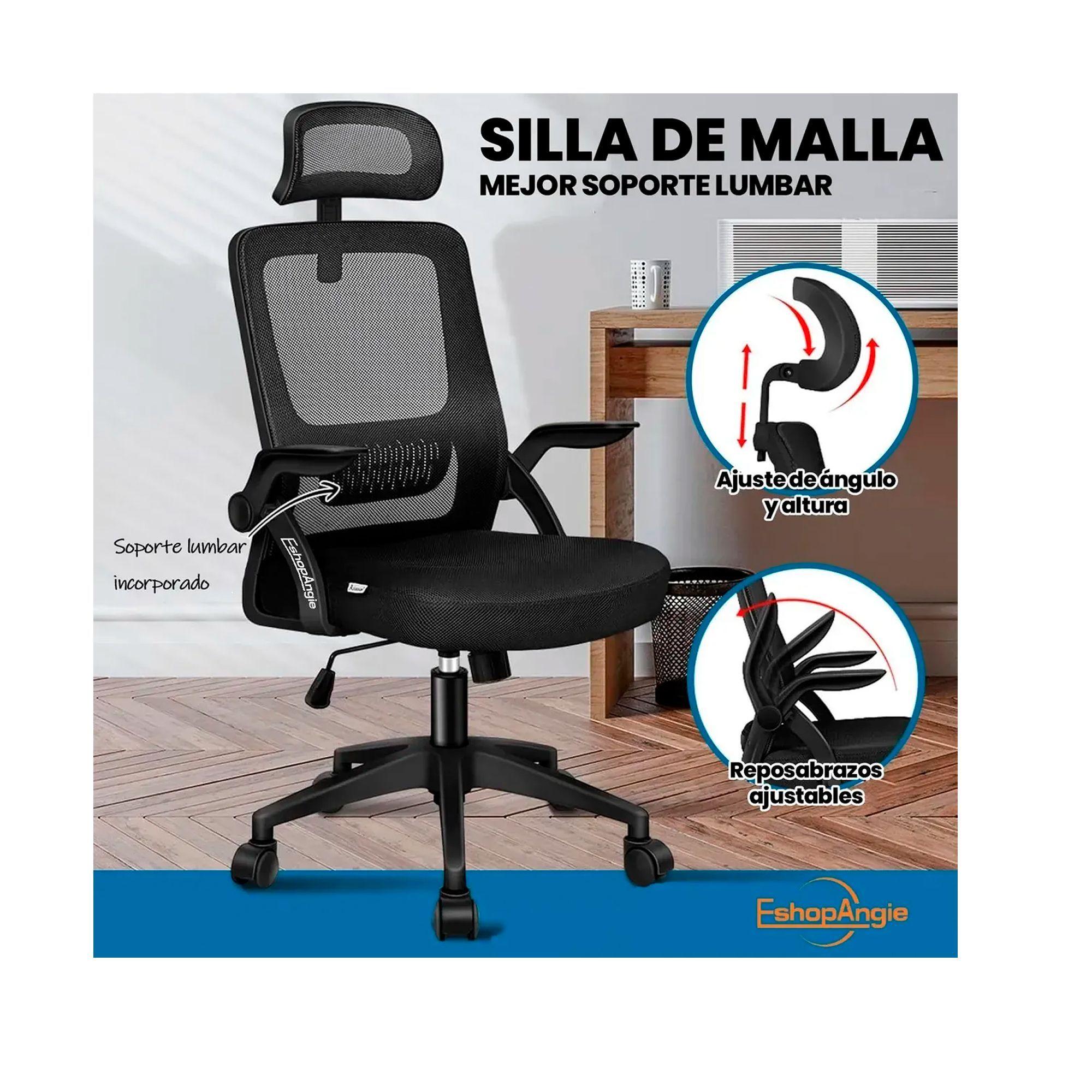 Silla De Oficina Ergonomica Tela Malla Con Reposacabeza-3