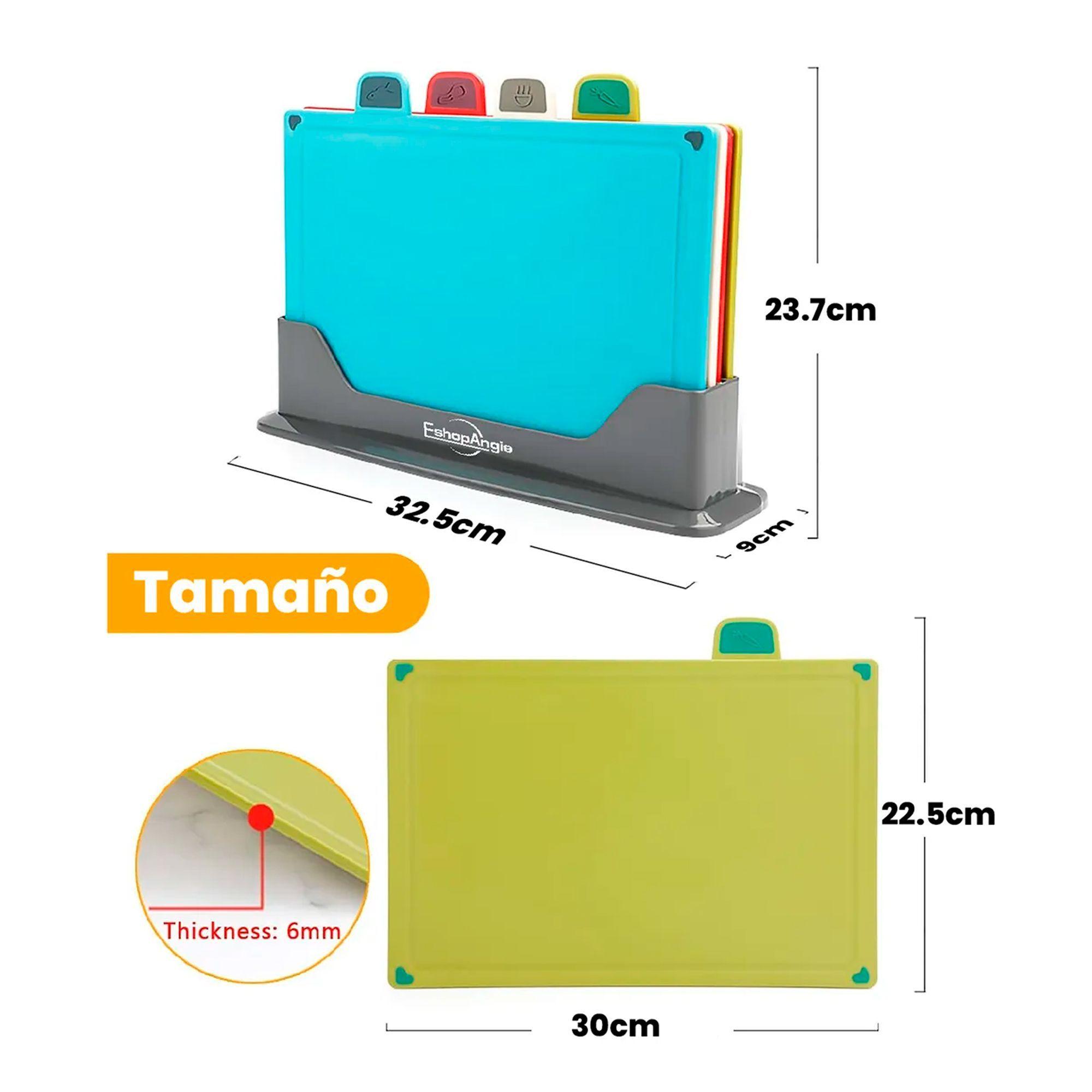 Tablas Para Picar Utensilio Cocina Con Base Colores 4 Piezas Lisa-2