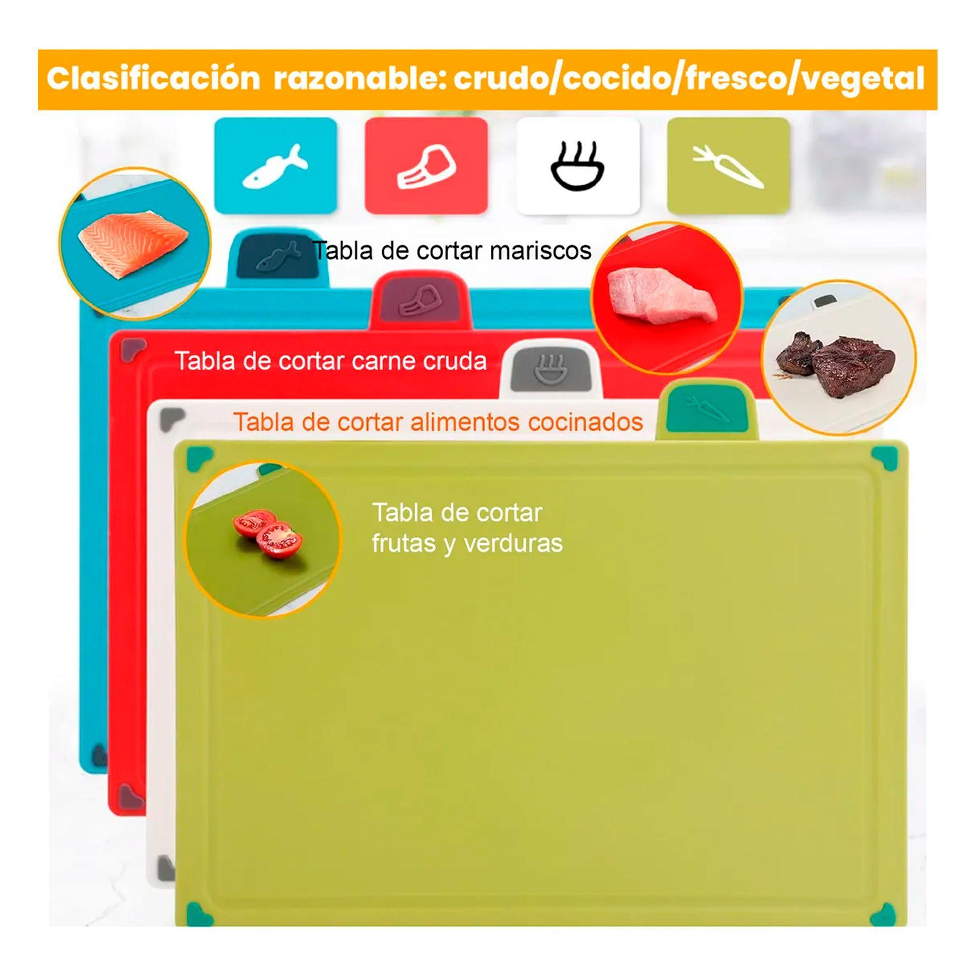 Tablas Para Picar Utensilio Cocina Con Base Colores 4 Piezas Lisa-3