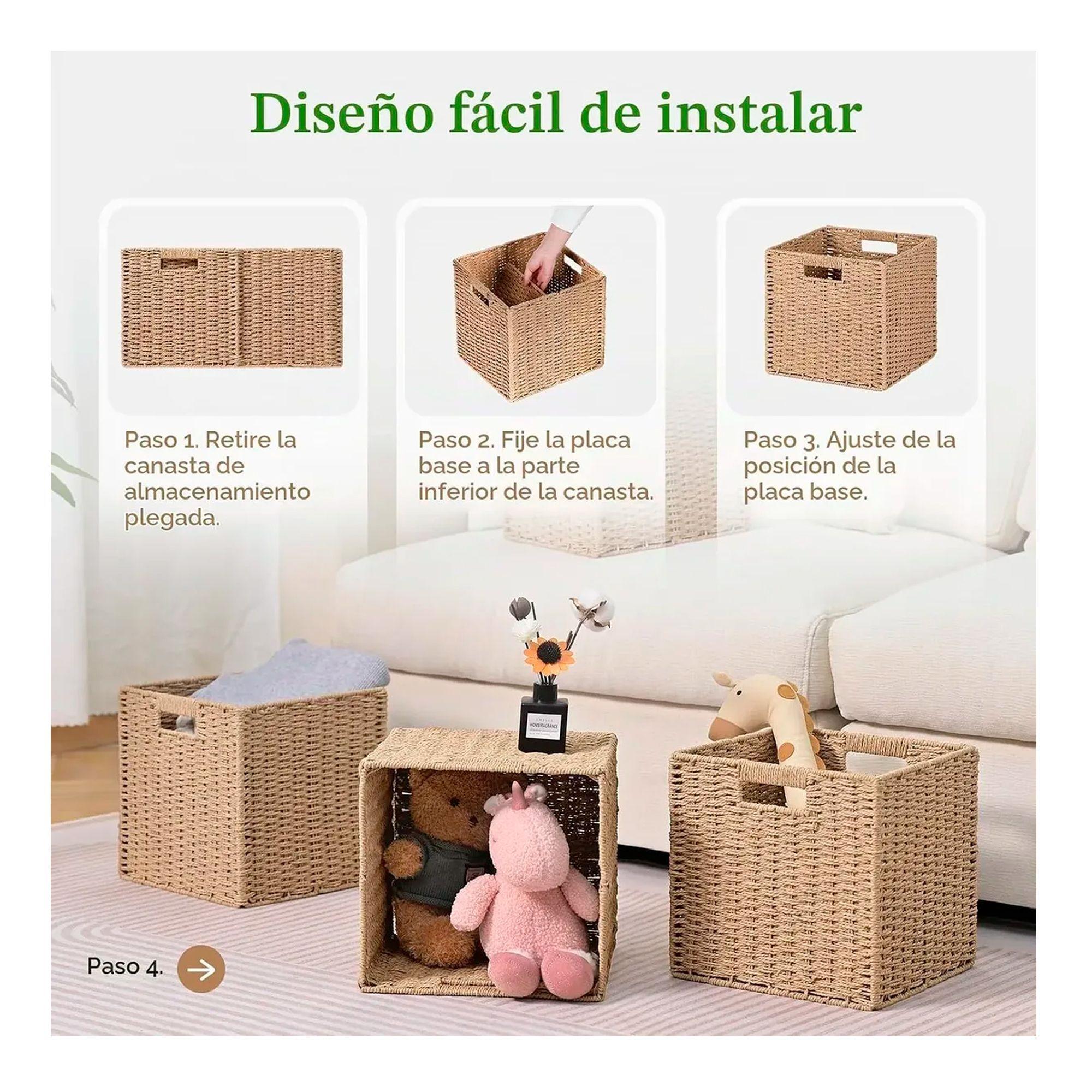 Canasto Organizador De Mimbre De Cuerda De Papel 32x32x32-4