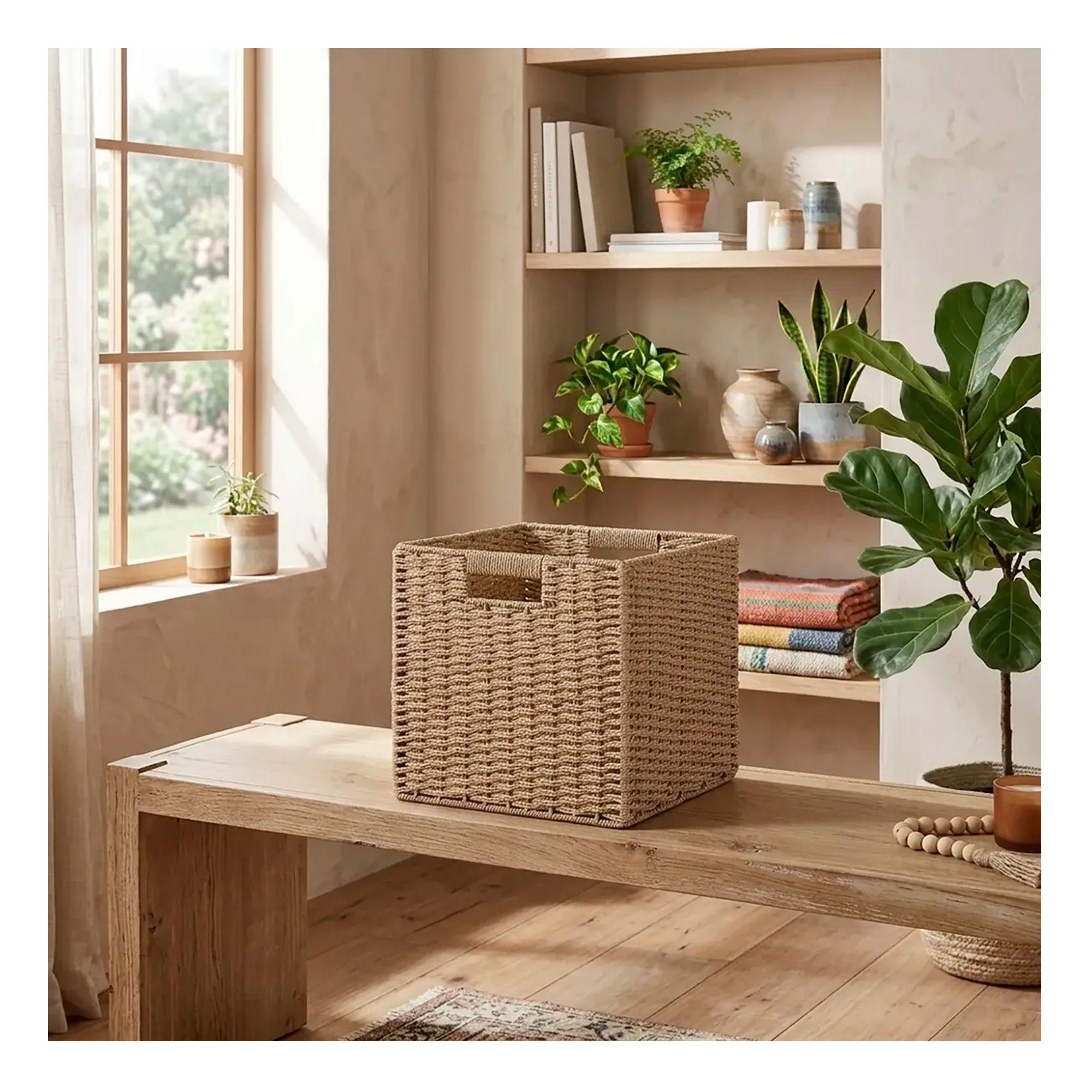Canasto Organizador De Mimbre De Cuerda De Papel 32x32x32-5