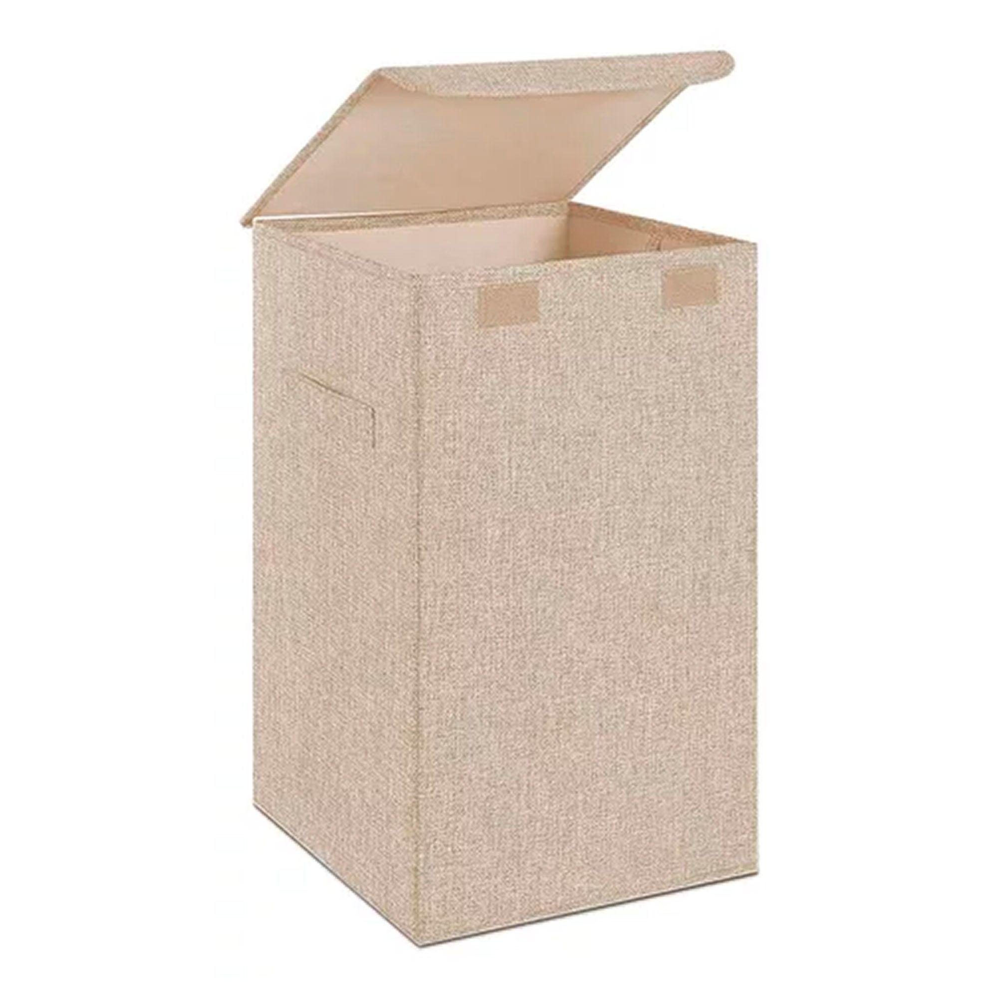 Cesta Contenedor De Ropa Sucia Plegable Con Tapa De Lino Beige-0