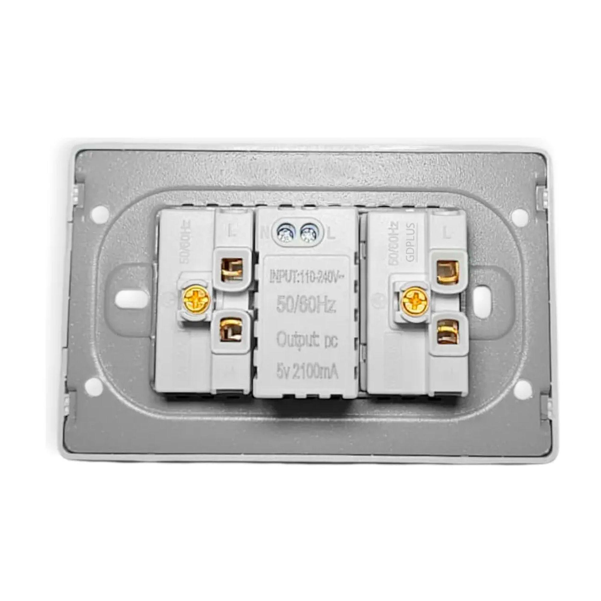 Tomacorriente Doble + Cargador Usb Y Tipo C Pared 16a Blanco-3