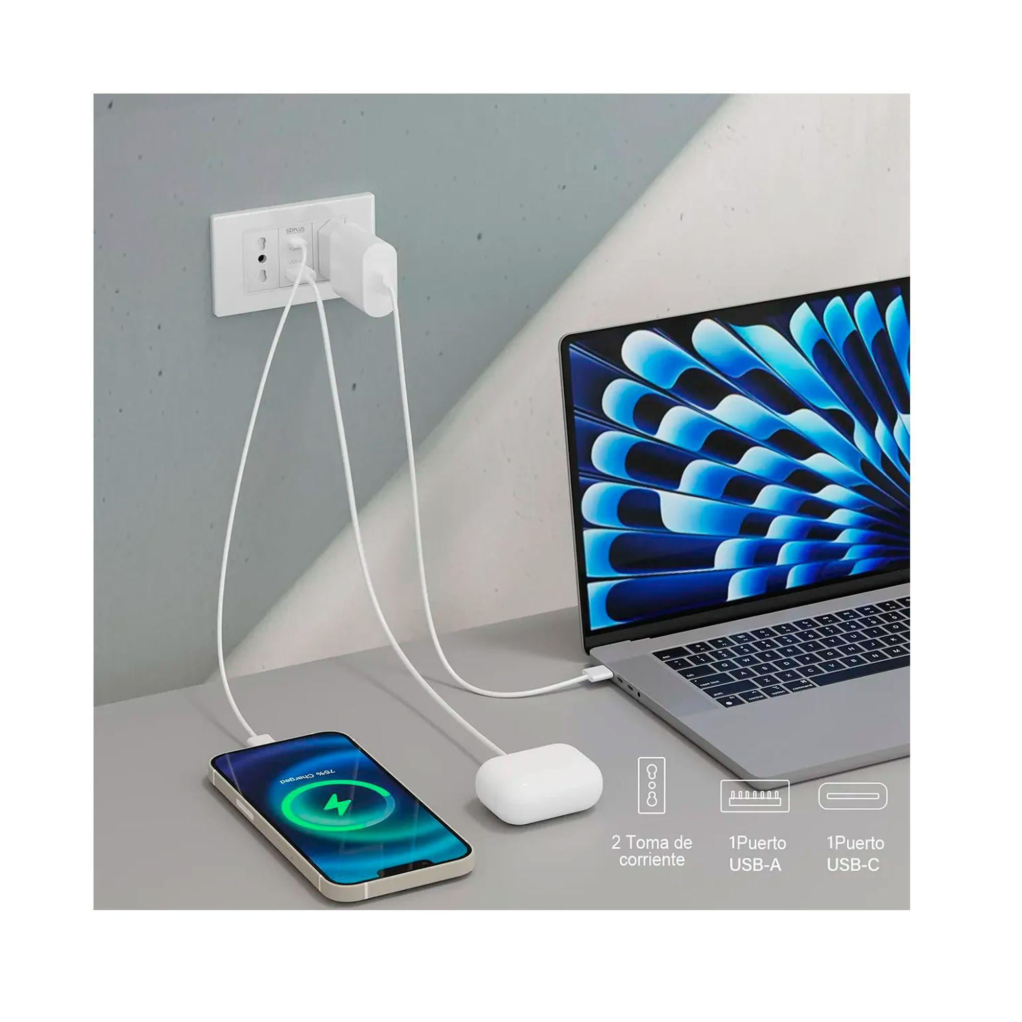 Tomacorriente Doble + Cargador Usb Y Tipo C Pared 16a Blanco-5