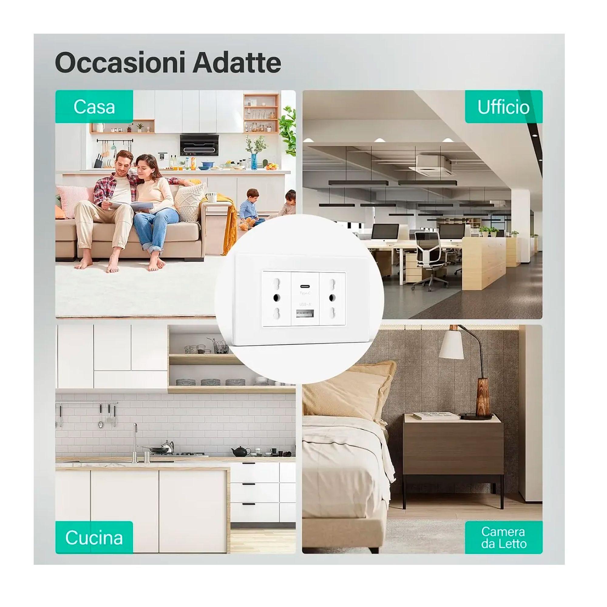 Tomacorriente Doble + Cargador Usb Y Tipo C Pared 16a Blanco-7