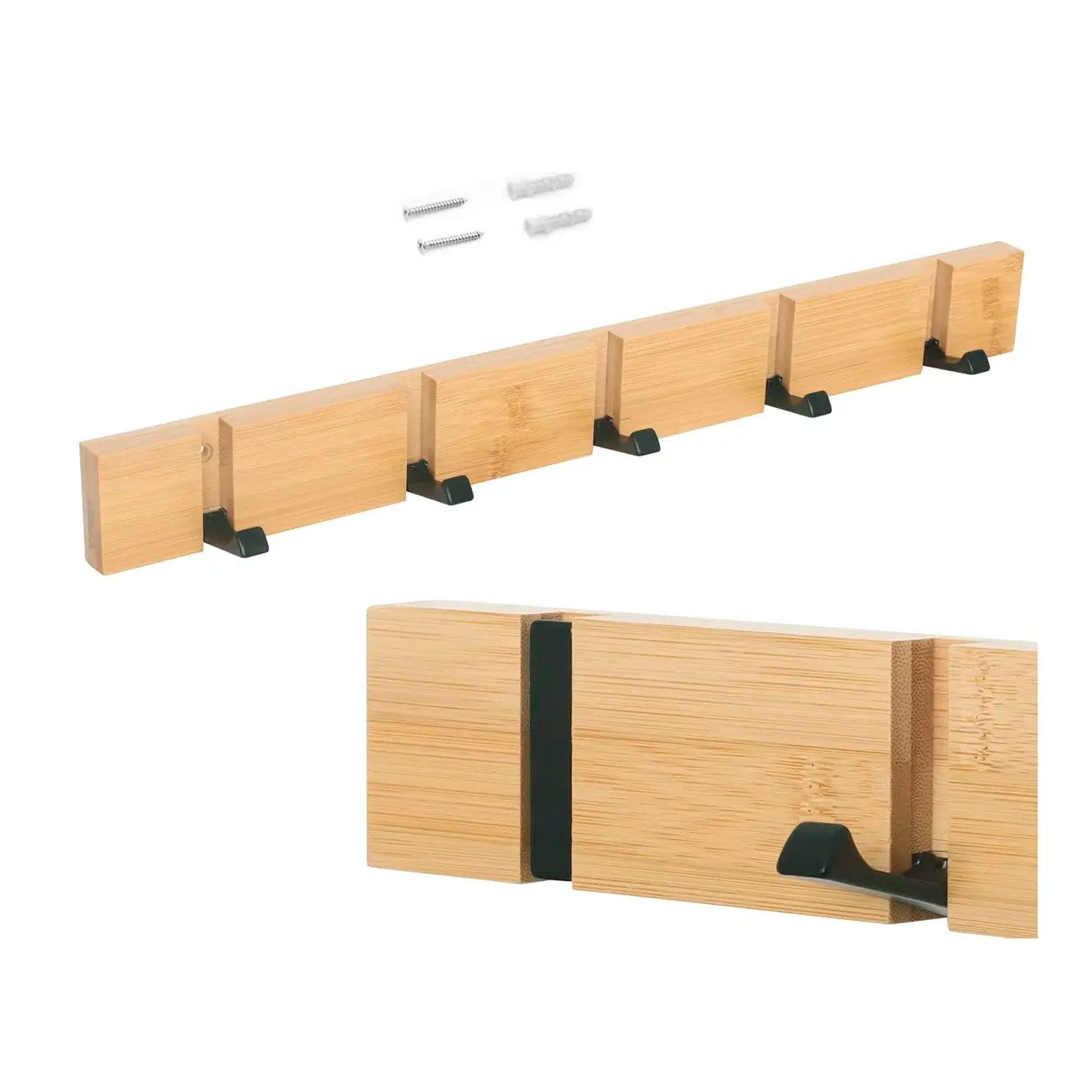 Perchero De Pared Madera Bambu 5 Ganchos Plegables Retractil Agregar a favoritos-0