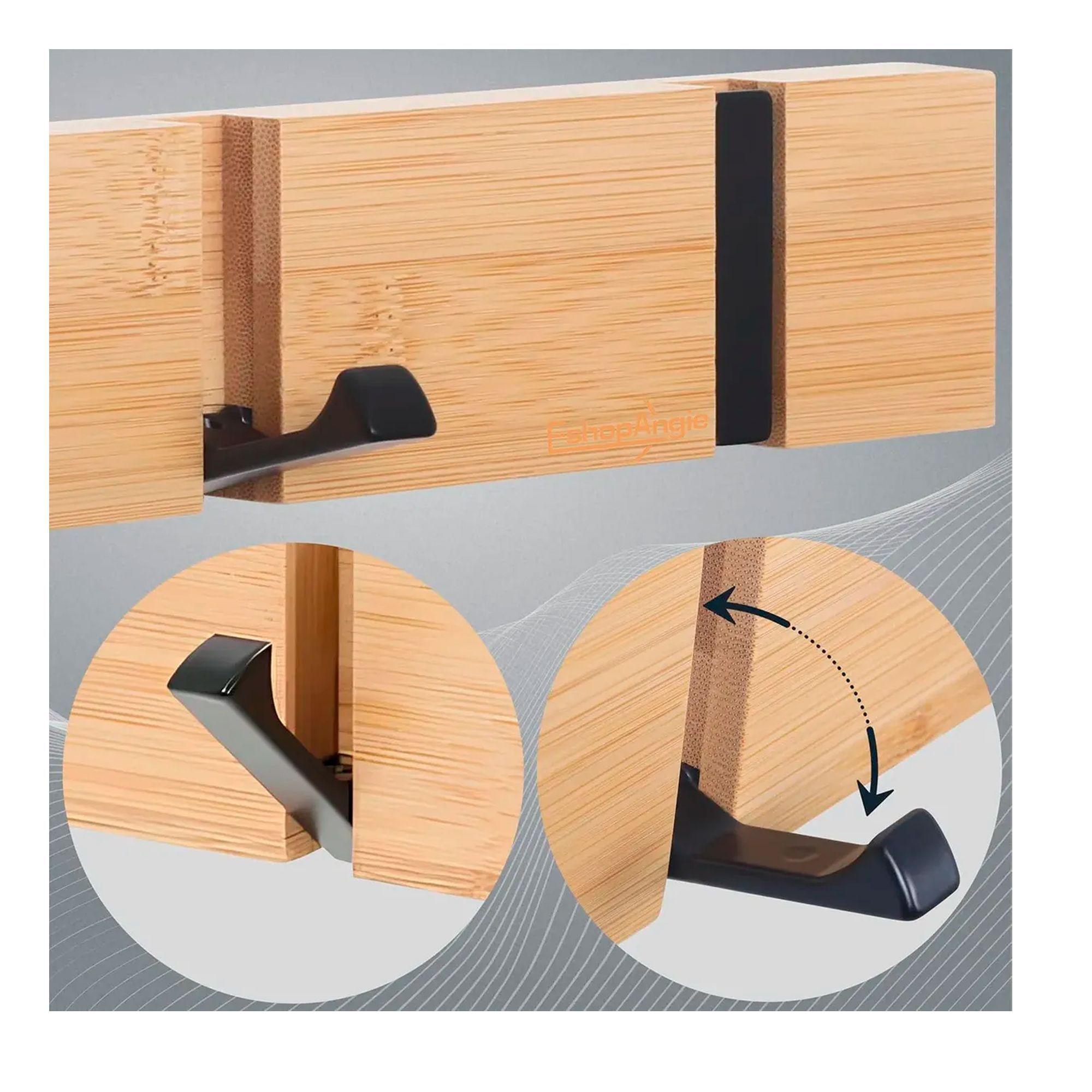 Perchero De Pared Madera Bambu 5 Ganchos Plegables Retractil Agregar a favoritos-1
