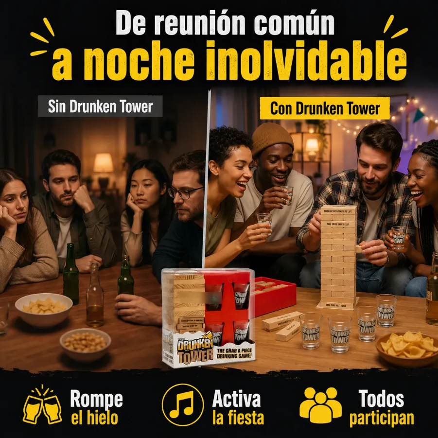Juego Jenga Trago Para Adultos Drunken Tower 4 Vasos Shots Mesa Ingles-3