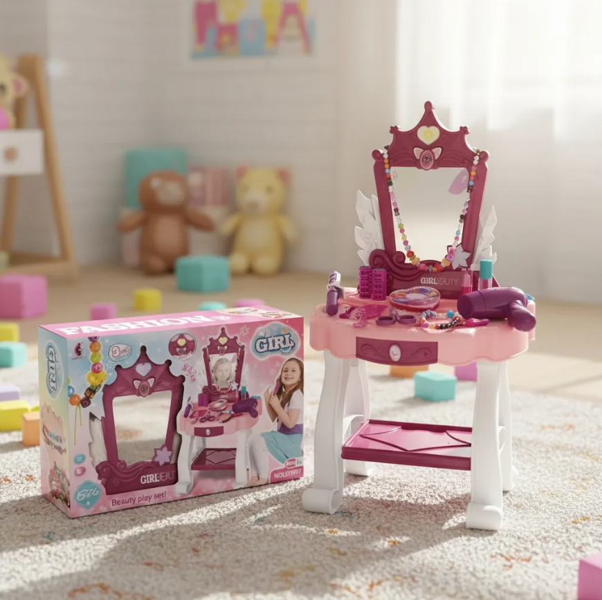 Tocador Infantil Para Ninas Musical Accesorios Y Maquillaje Rosa-5