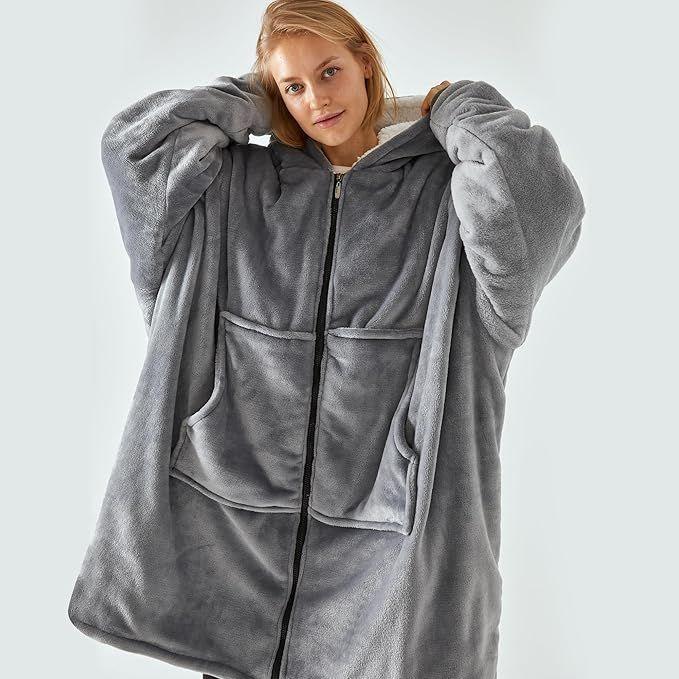 Maxi Poleron Sherpa Con Cierre De Chiporro Oversize Gris-2