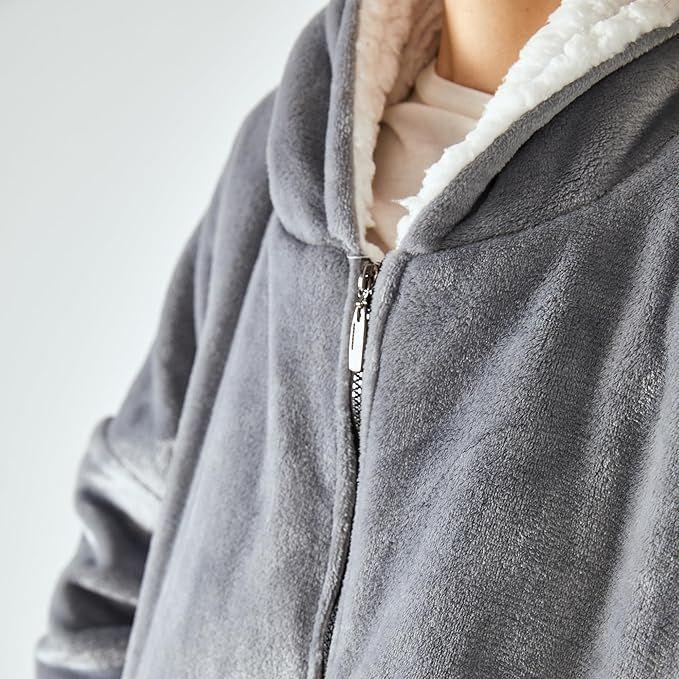 Maxi Poleron Sherpa Con Cierre De Chiporro Oversize Gris-3