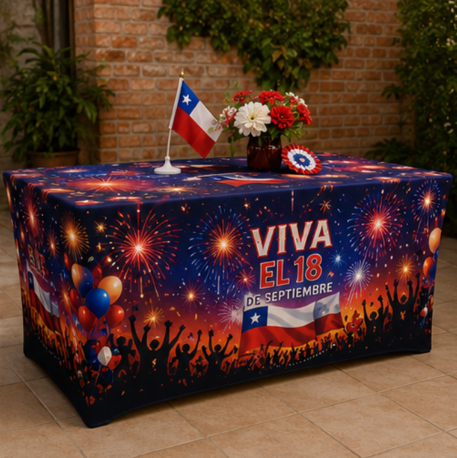 Funda Mantel Tela Spandex Mesa Dieciochero Fechas Patria 18-2