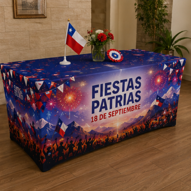 Funda Mantel Tela Spandex Mesa Dieciochero Fechas Patria 18-4