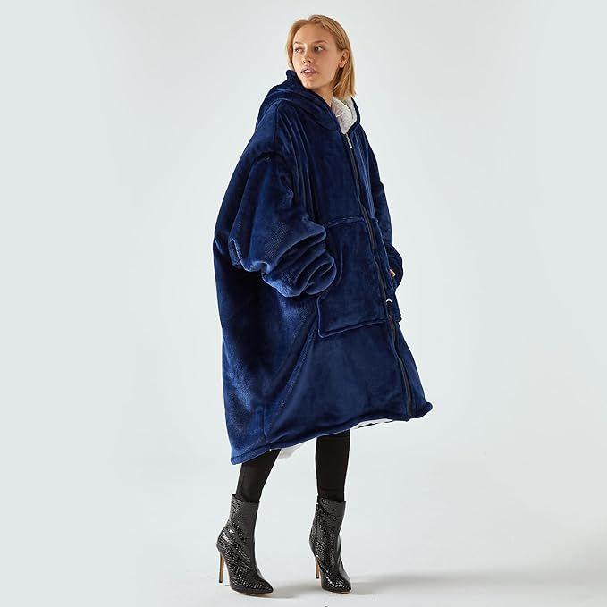 Maxi Poleron Sherpa Con Cierre De Chiporro Oversize Azul-2