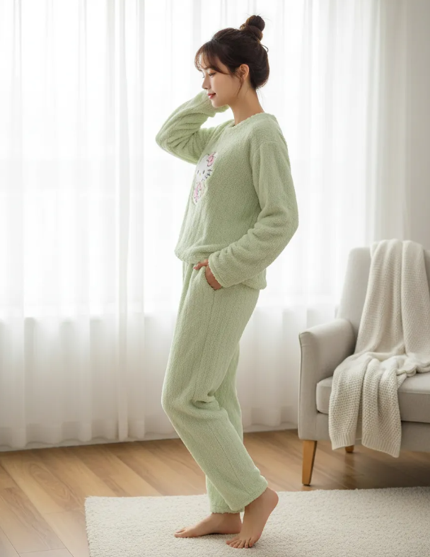 Pijama Conjunto Invierno Mujer Peludo Suave Gatito-2