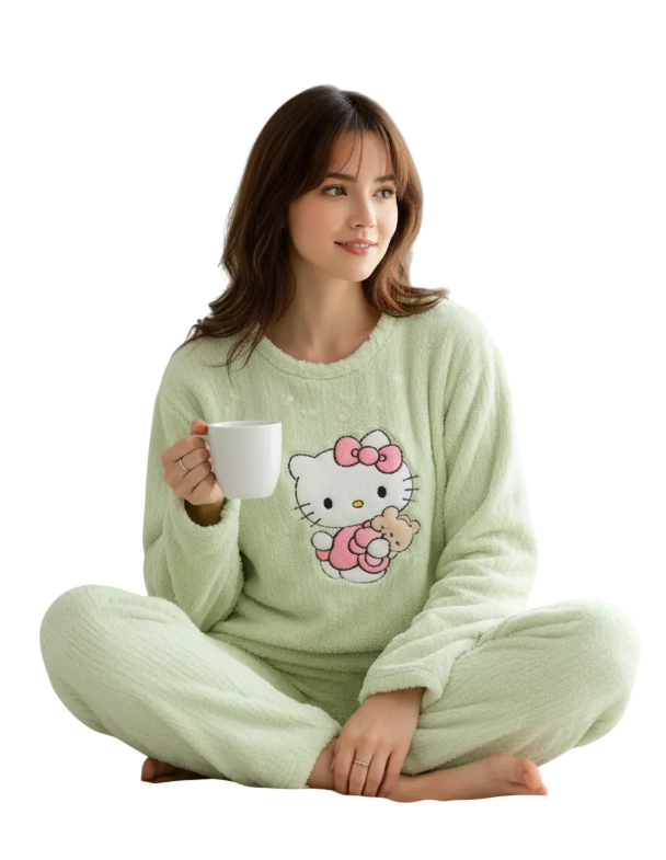 Pijama Conjunto Invierno Mujer Peludo Suave Gatito-0