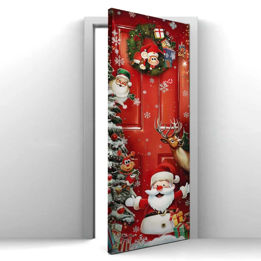 Funda Para Puerta De Navidad Elastica Decorativa 210x90cm-2