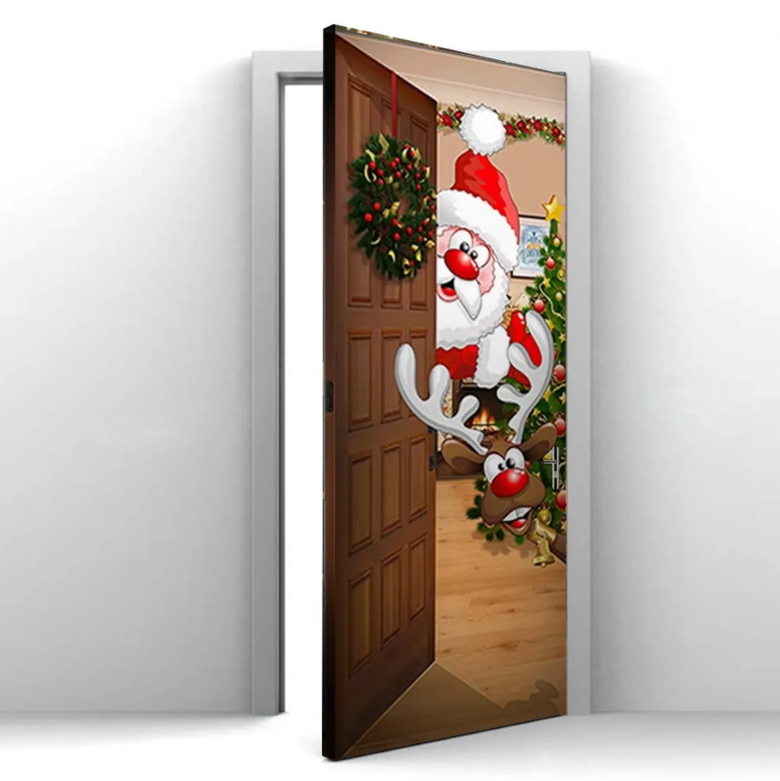 Funda Para Puerta De Navidad Elastica Decorativa 210x90cm-3