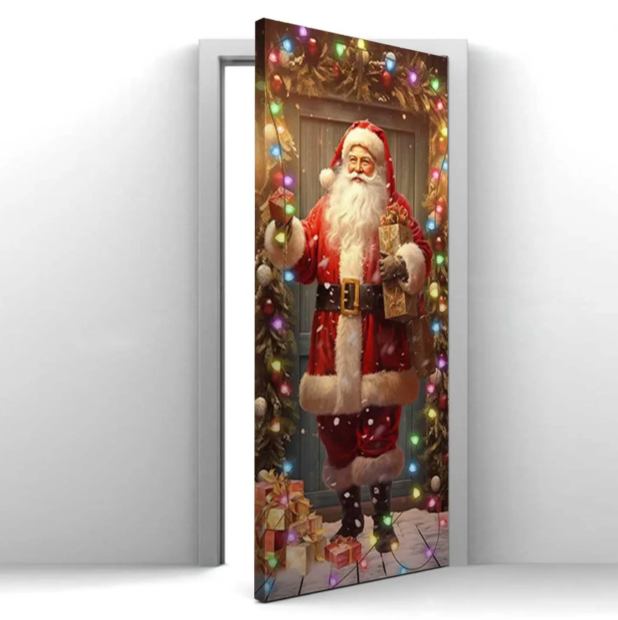 Funda Para Puerta De Navidad Elastica Decorativa 210x90cm-4