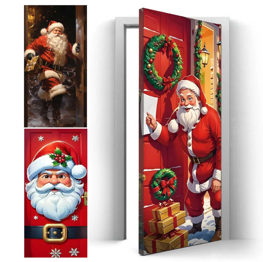 Funda Para Puerta De Navidad Elastica Decorativa 210x90cm-2