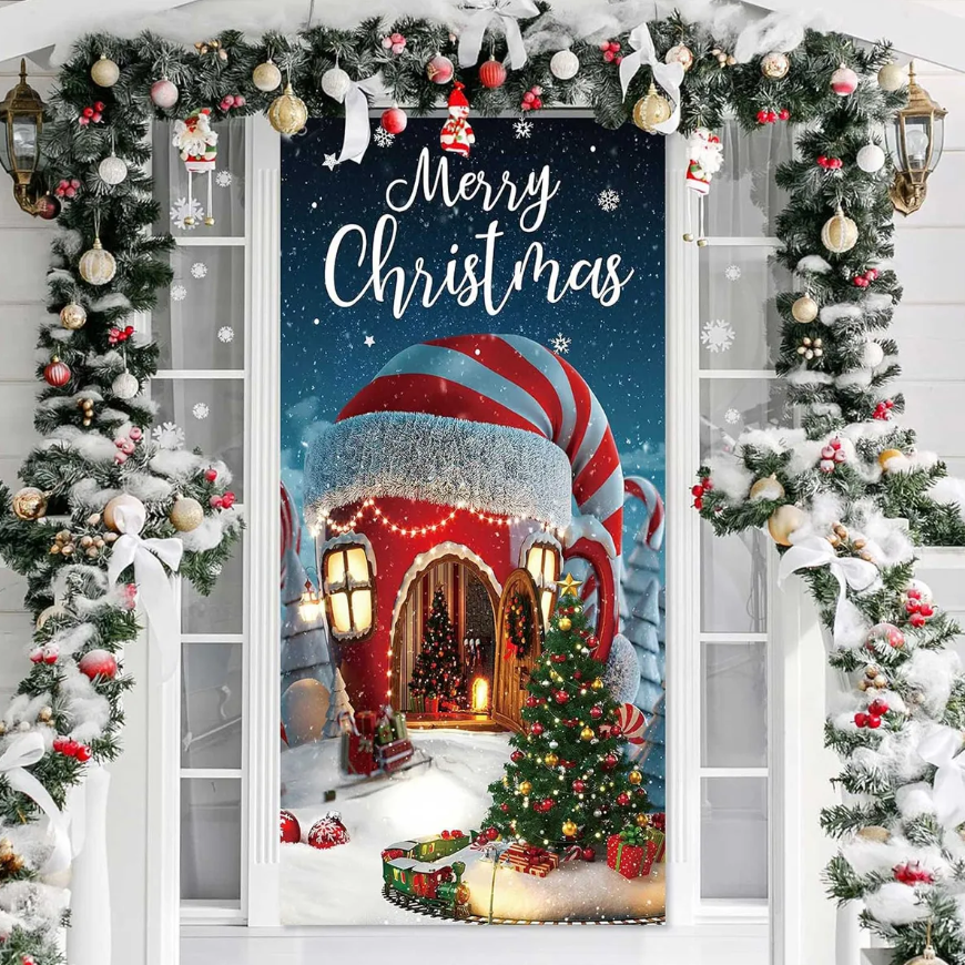 Funda Para Puerta De Navidad Elastica Decorativa 210x90cm-3