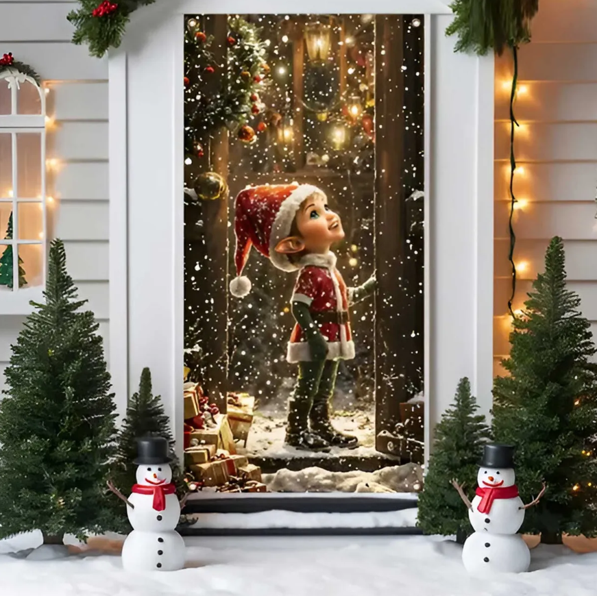 Funda Para Puerta De Navidad Elastica Decorativa 210x90cm-4
