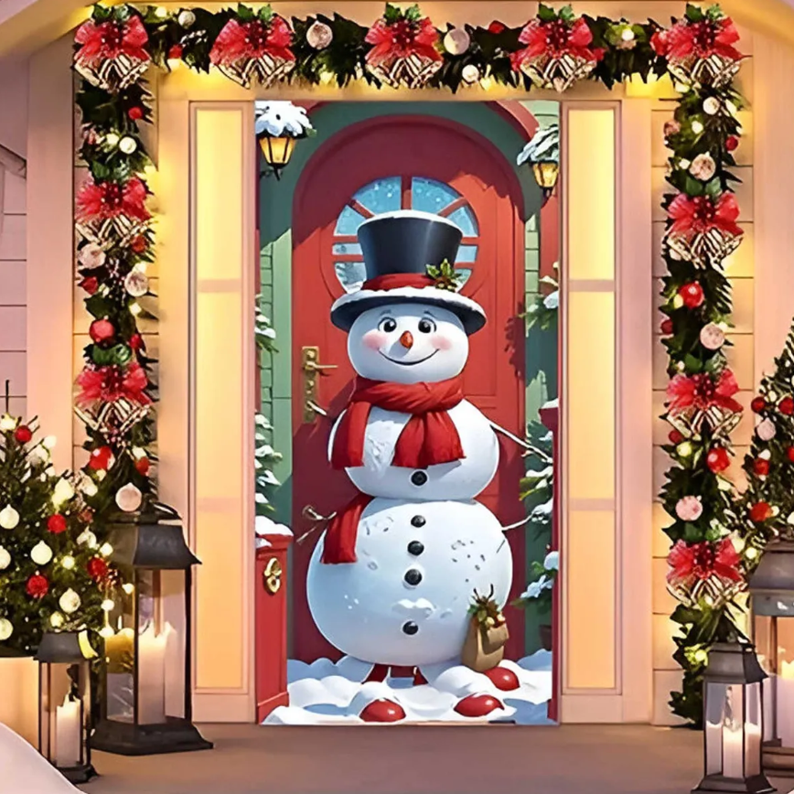 Funda Para Puerta De Navidad Elastica Decorativa 210x90cm-5