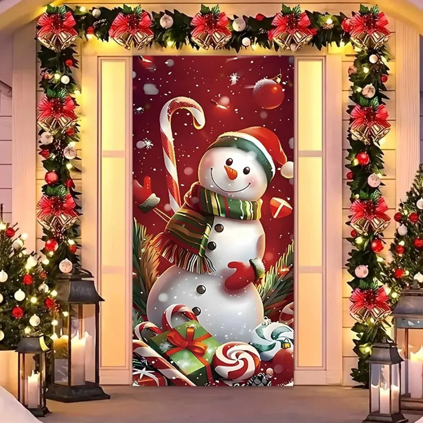 Funda Para Puerta De Navidad Elastica Decorativa 210x90cm-6