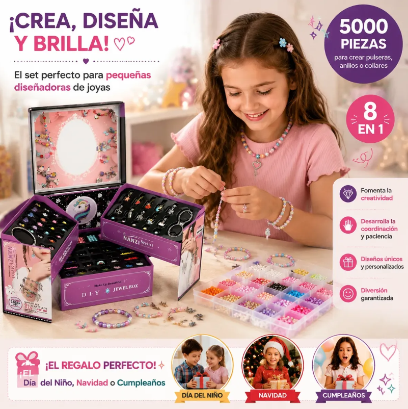 Kit Para Armar Y Crear Pulseras 8en1 Para Ninas 5000pc-1