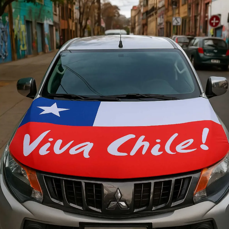 Bandera Cubre Capot Auto Viva Chile Elastica Fechas Patrias-2