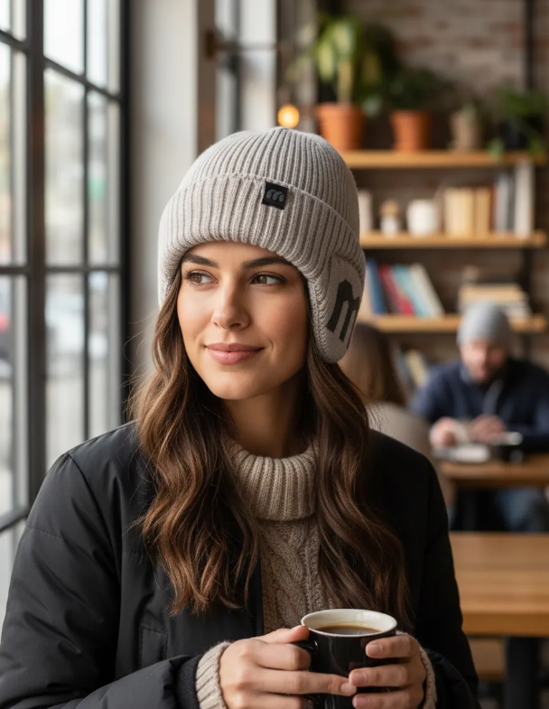 Gorro Tejido Unisex Con Orejeras Invierno Termico Beige-2