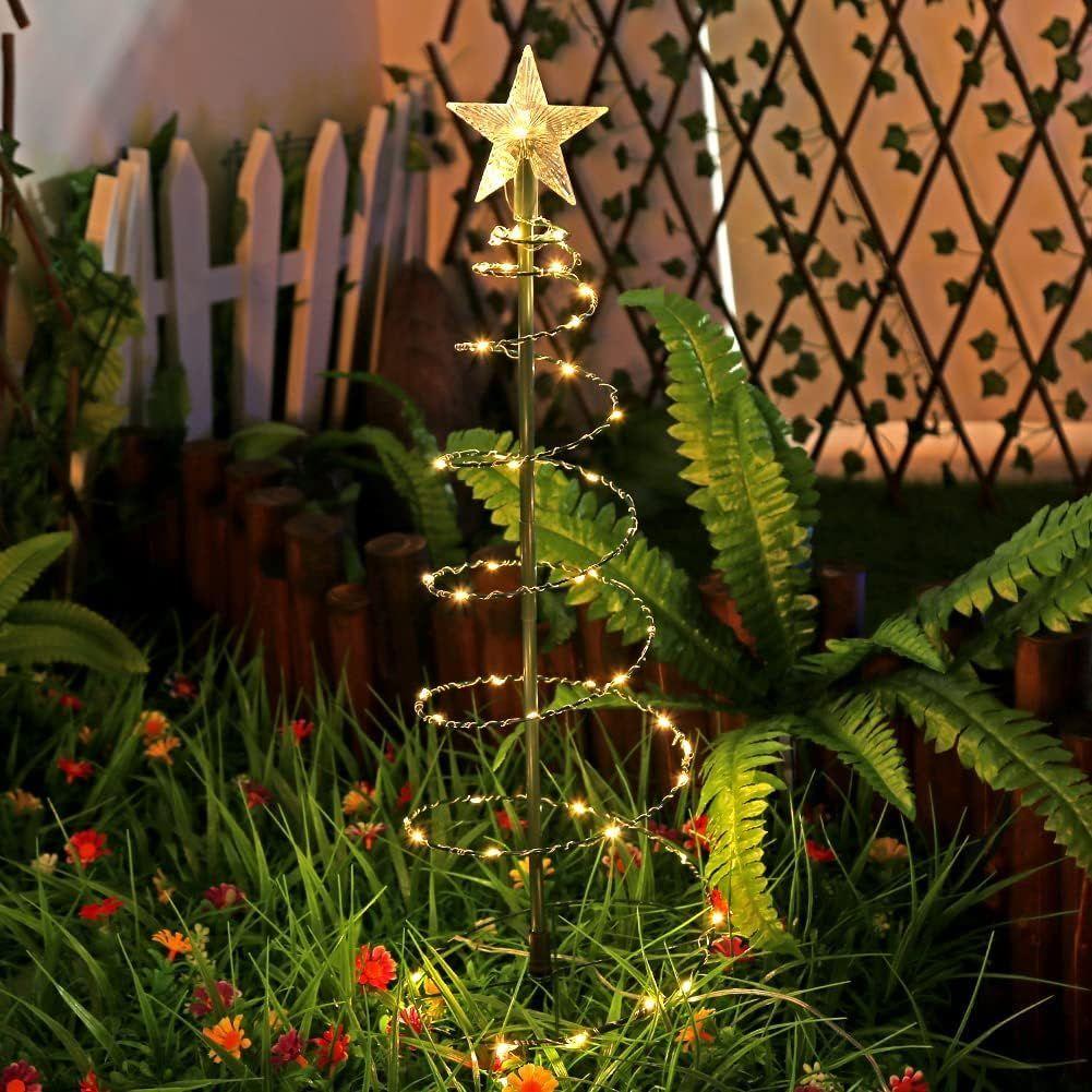 Arbol Navidad Luz Led Estaca Solar Decorativo Jardin 80cm-4