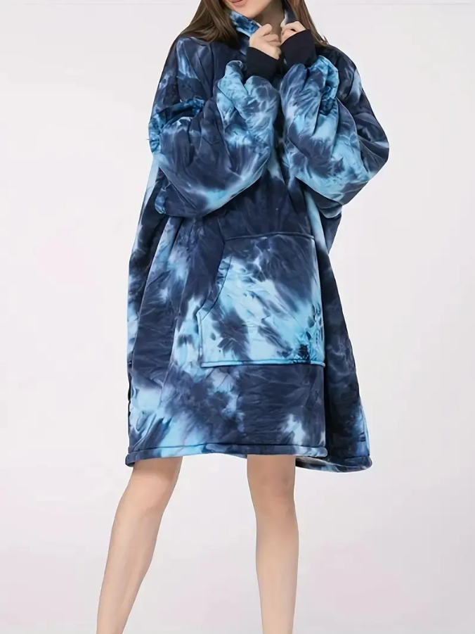 Maxi Poleron Sherpa Con Chiporro Oversize Invierno Azules-2