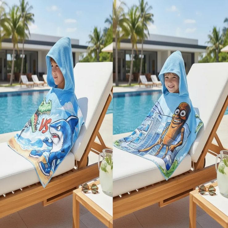 Toallas De Ba o Brainrot Con Capucha Para Ni os De Playa Azul-2