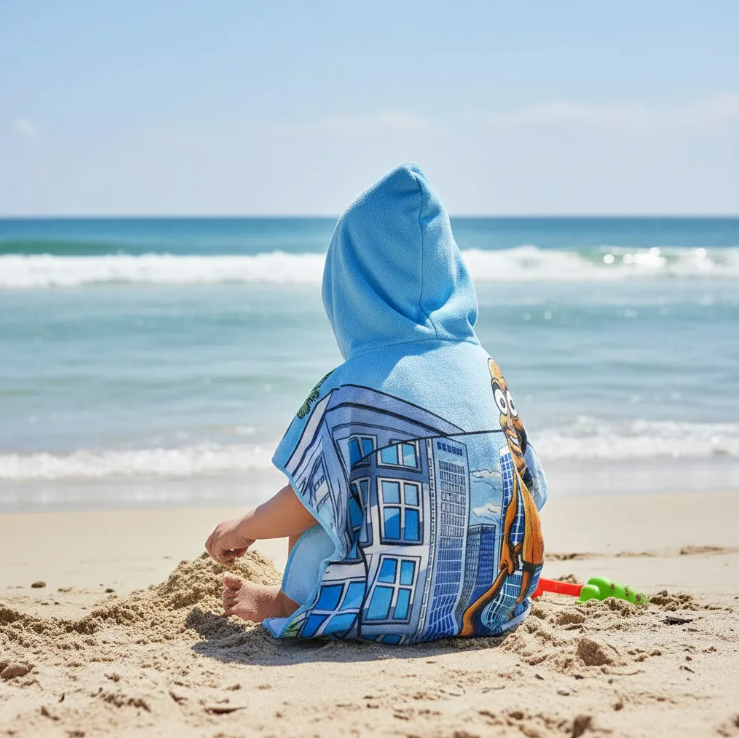Toallas De Ba o Brainrot Con Capucha Para Ni os De Playa Azul-3