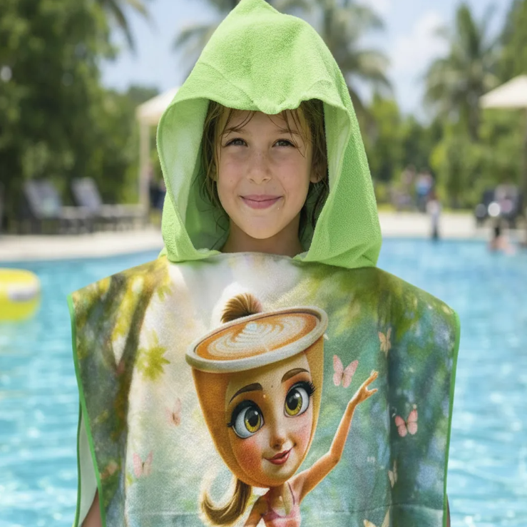 Toallas De Ba o Brainrot Con Capucha Para Ni as De Playa Verde-2