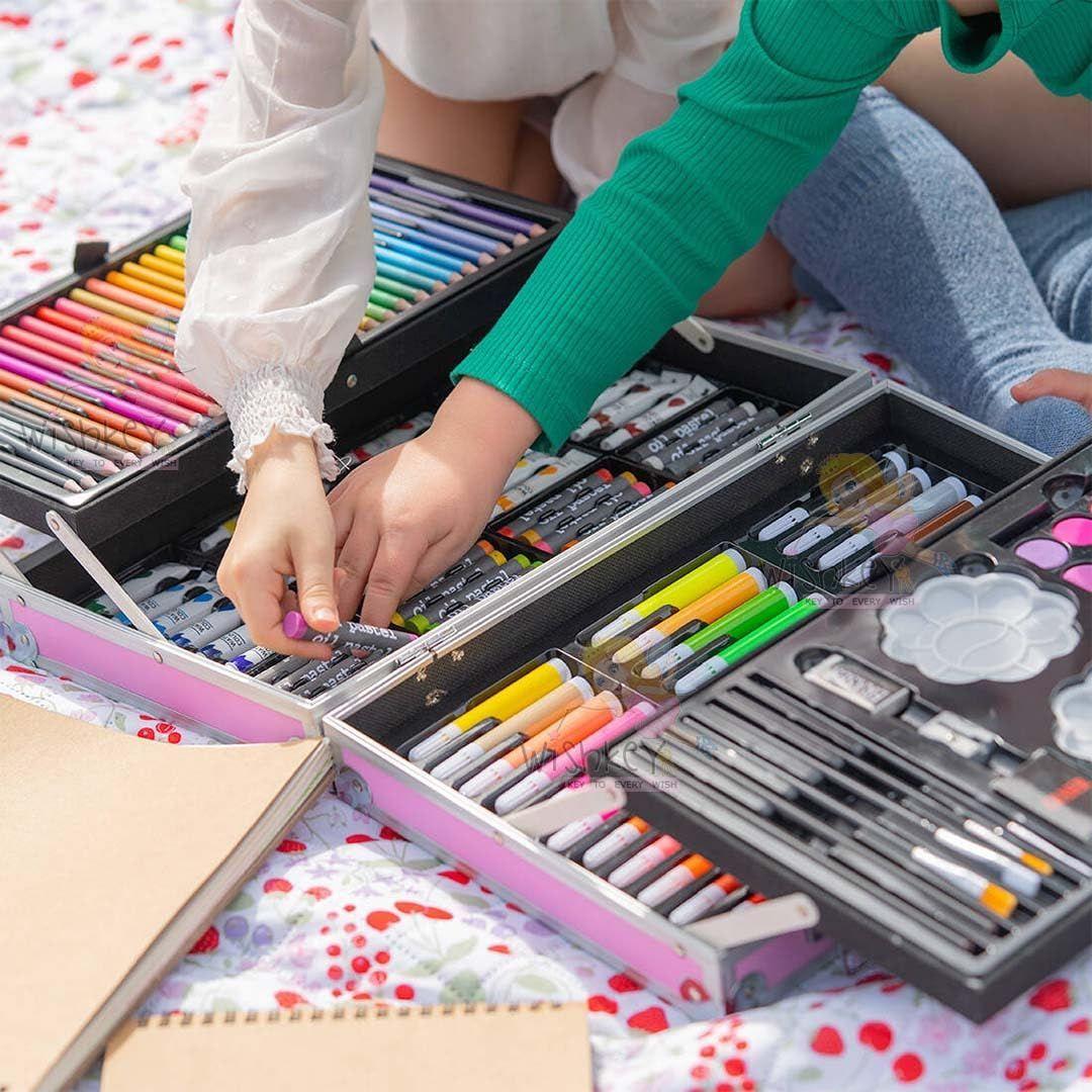 Set Para Pintar Lapices Colores Set De Arte Maleta 145pc Rosa-3