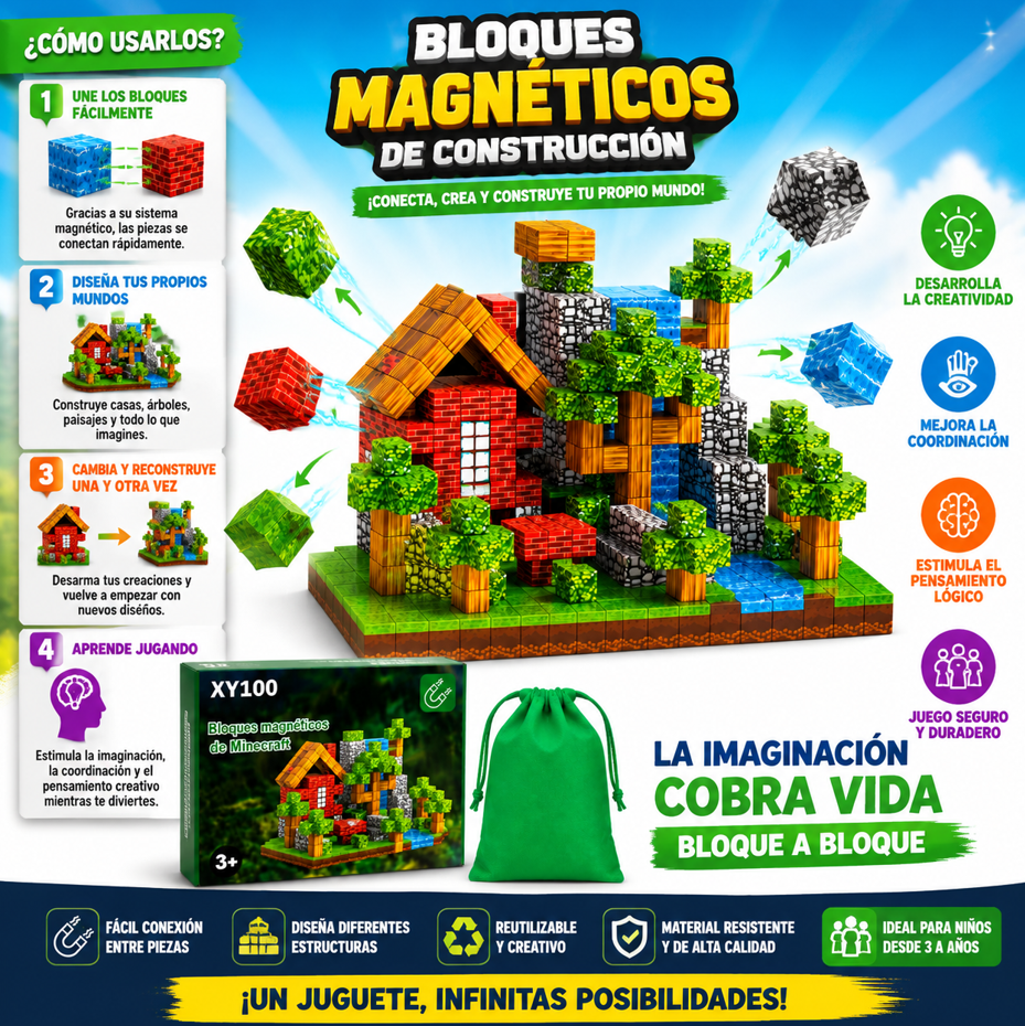 Bloques Cubos De Construccion Magneticos 100pcs Minecraft-3