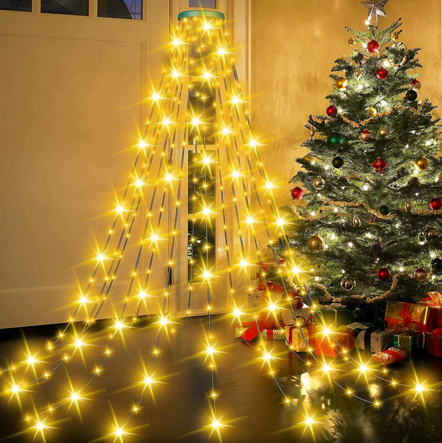 Luces De Navidad Cortina Arbol 2m Cascada Decorativa Amarillo-1