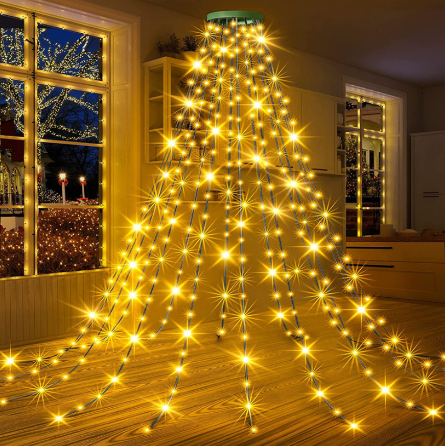 Luces De Navidad Cortina Arbol 2m Cascada Decorativa Amarillo-3