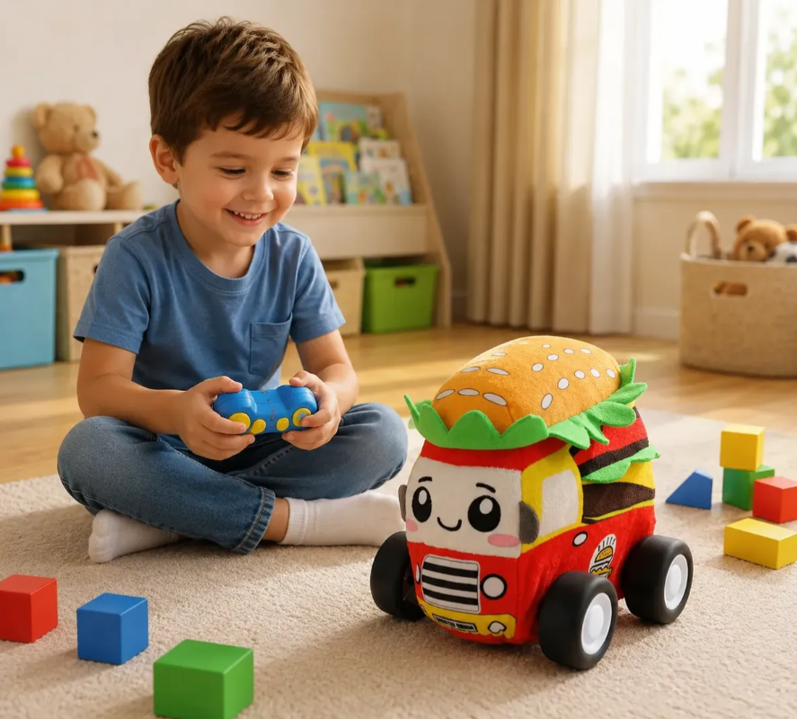 Auto Peluche De Felpa Animado Con Sonido Y Control Lavable Hamburguesa-1