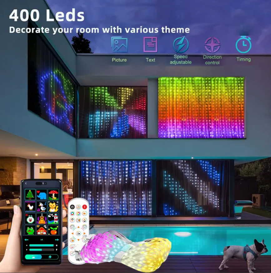 Cortina Led Inteligente 2x2m 400 Led Con App Y Control Rgb-3