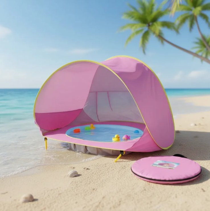 Carpa Piscina Plegable Tienda De Playa Con Piscina Para Bebe Rosa-2