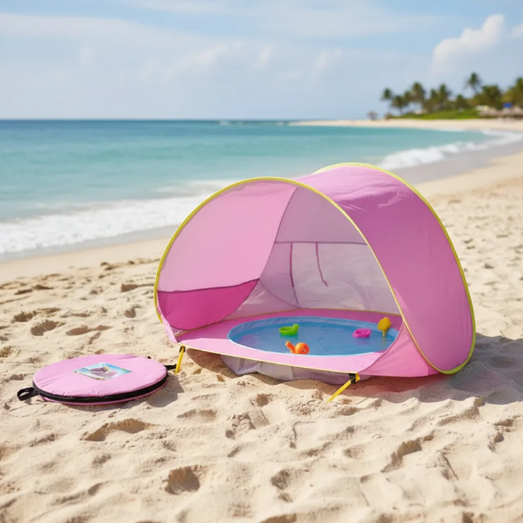 Carpa Piscina Plegable Tienda De Playa Con Piscina Para Bebe Rosa-5