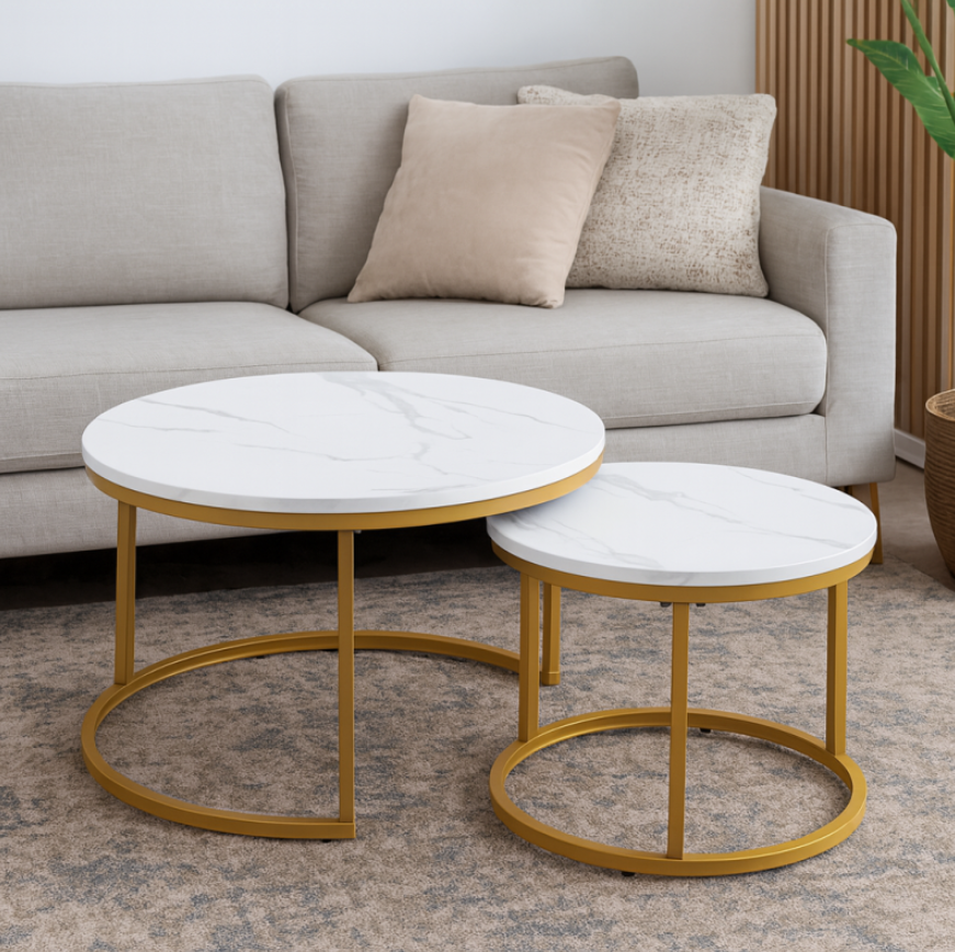 Set De 2 Mesas De Centro Nido Tipo Marmol De Vidrio Living-2